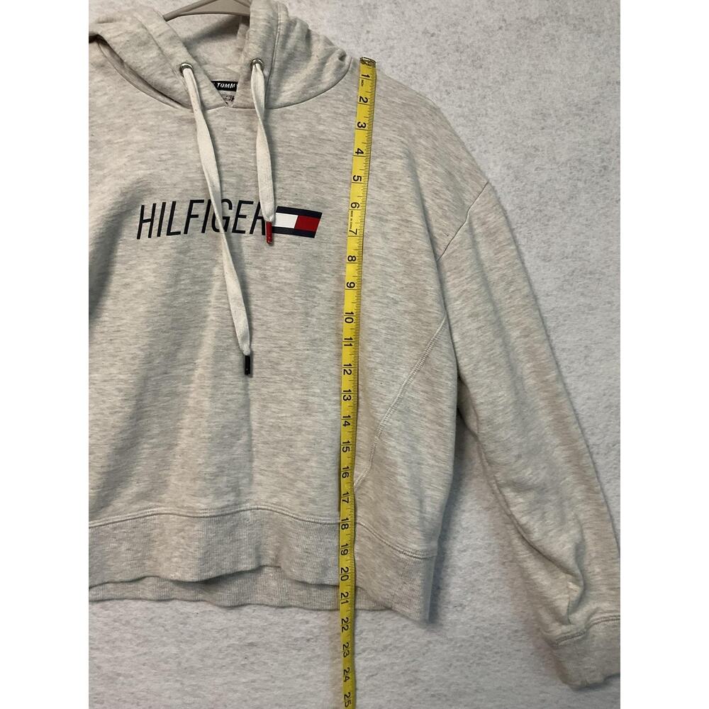 Tommy Hilfiger Sport Hoodie Womens Small Gray Hilfiger Logo Cropped Sweatshirt - Picture 3 of 7